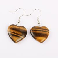 New hot wholesale jewelry ladies handmade natural stone peach heart-shaped earrings quartz tiger eye rose stone 20 color natural