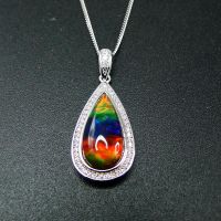 Hot Selling 925 Sterling Silver Ammolite Drop Pendant 925 Sterling Silver Natural Multi Color MOP Fish Pendant Necklace For Gift