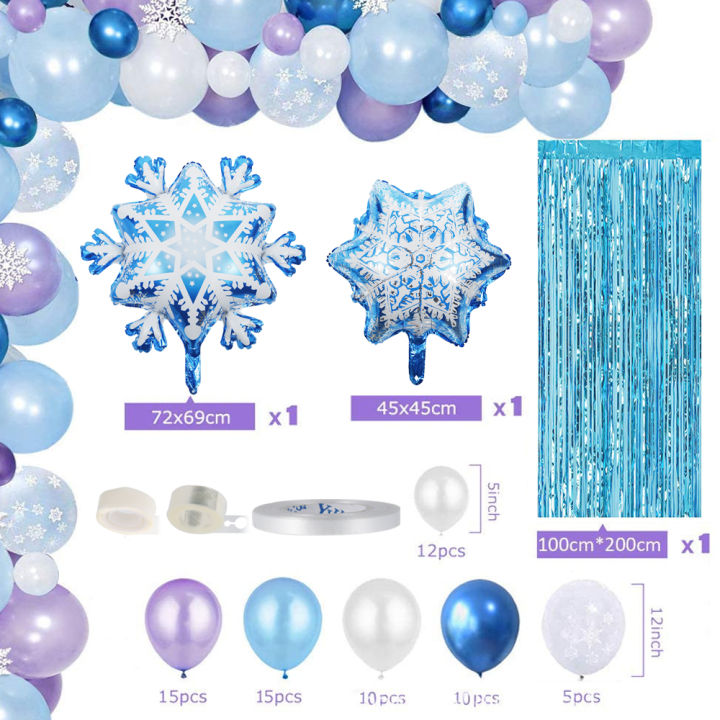 สีฟ้าสีขาวบอลลูนแช่แข็ง-garland-ชุดโค้งเกล็ดหิมะอาบน้ำเด็กวันเกิด-party-ลูกโป่งประดับวันเกิดชุดสีฟ้าสีขาวบอลลูนแช่แข็งแช่แข็งบอลลูนธีม