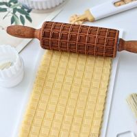 Chocolate Pattern Rolling Pin Wooden Rolling Embossing Baking Cookie Fondant Cake Patterned Roller Handpress Biscuit Mold Bread  Cake Cookie Accessori