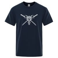 Tribal Dragon Head Sword Creature T Shirts Male Loose Tshirts Sportswears Loose Cotton Mens Gildan