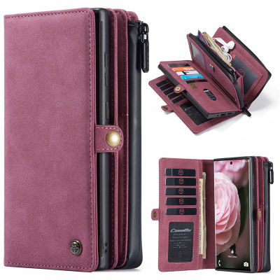 Zipper Wallet Leather Case For Samsung Galaxy Note 20 10 Plus S21 Ultra S20 FE A51 A71 A52 A72 Purse Card Removable Phone Cover