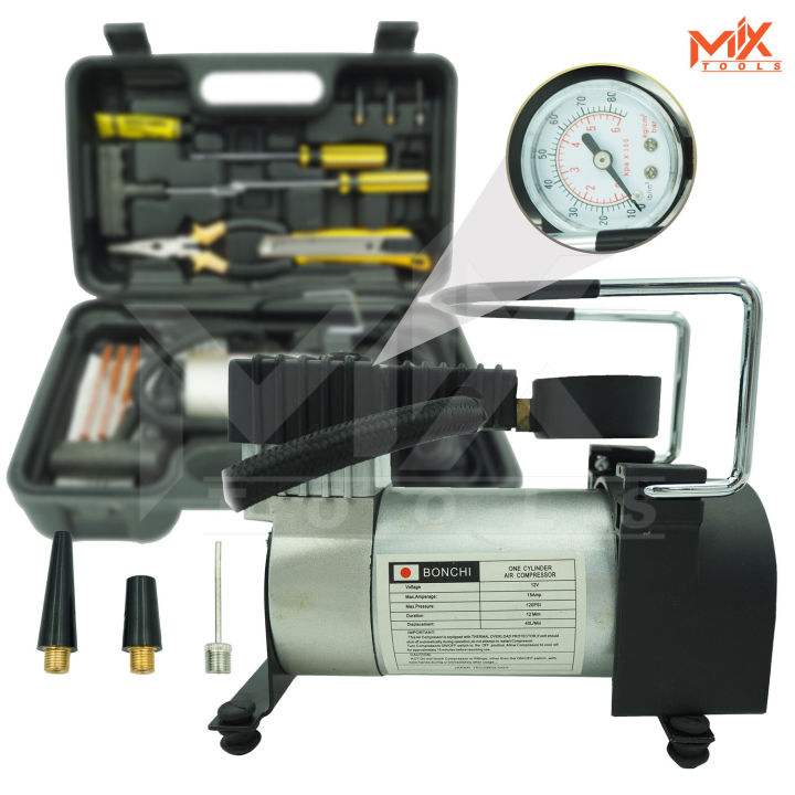 bonchi-ปั๊มลมมินิ-12v-mini-air-compressor-120psi-ปั๊มลมรถยนต์-ปั๊มลมไฟฟ้า-ปั๊มเติมลมยาง-2ลูกสูบ-พร้อมอุปกรณ์