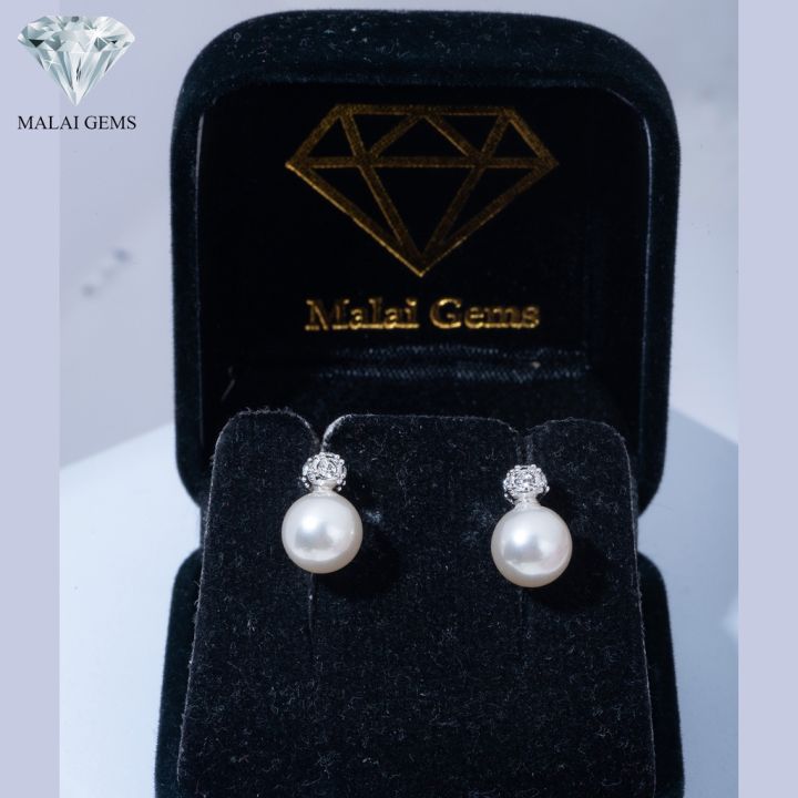 malai-gems-ต่างหูมุก-เงินแท้-silver-925-เพชรสวิส-cz-เคลือบทองคำขาว-รุ่น-11003634-แถมกล่อง-ต่างหูเพชร-ต่างหูเงินแท้