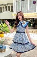 Floral Popping Dress เดรสวินเทจผ้า Texture เดรสสั้นระบาย เดรสน่ารัก เดรสออกงาน เดรสไปเที่ยว