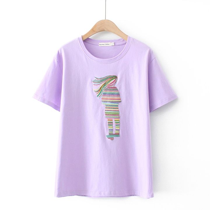 มีไซส์ใหญ่-plus-size-womens-short-sleeve-summer-tshirts-cute-embroidery-tops-casual-oversized-a-line-tee