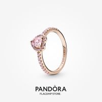 Official Store Pandora 14k Rose Gold-Plated Sparkling Elevated Heart Ring (Pink)