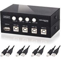 Printer Switch,4 Port USB 2.0 Manual Printer Scanner Sharing Switch Hub 4 PC to 1 Splitter Adapter,4 Pack USB A to B Pri