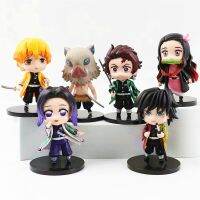 หุ่นชิ้น/เซ็ต6ตัว Kimetsu No Yaiba อุปกรณ์ตกแต่ง PVC ของเล่นแบบชุดสะสมตุ๊กตาขยับแขนขาได้ Anjiriro Nezuko Inosuke