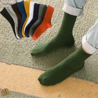 Autumn Winter Breathable Elastic Business Medium Sock Mens Cotton Socks Striped Solid