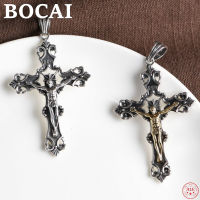 BOCAI S925จี้เงิน2023ใหม่แฟชั่น Hollow Out Crucifixion Of Jesus Cross Argentum Amulet เครื่องประดับสำหรับผู้ชายผู้หญิง