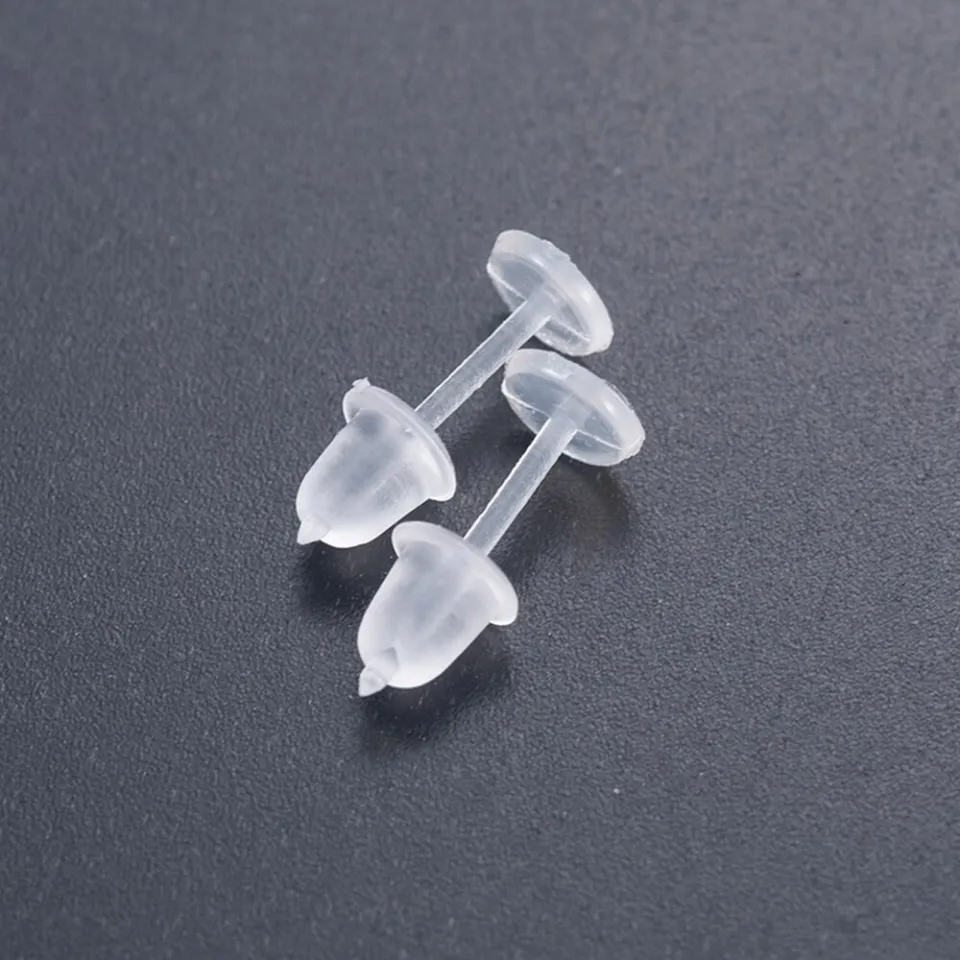 Plastic Earrings,Clear Plastic Earrings Post and Backs Silicone Clear Stud  Earrings 100 Pairs Back Earrings and Blank Pins Stud
