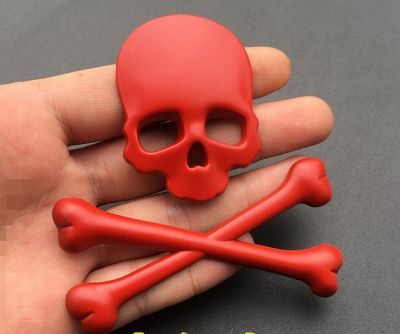 ✚ 3D Red Metal Skull Skeleton Cross Car Trunk Rear Emblems Badge Decal Sticker