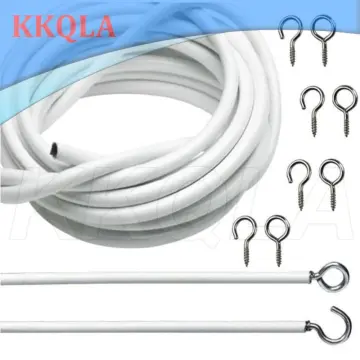 10Ft Curtain Wire with 4 Hooks Diy Curtain Rod Picture Hanging