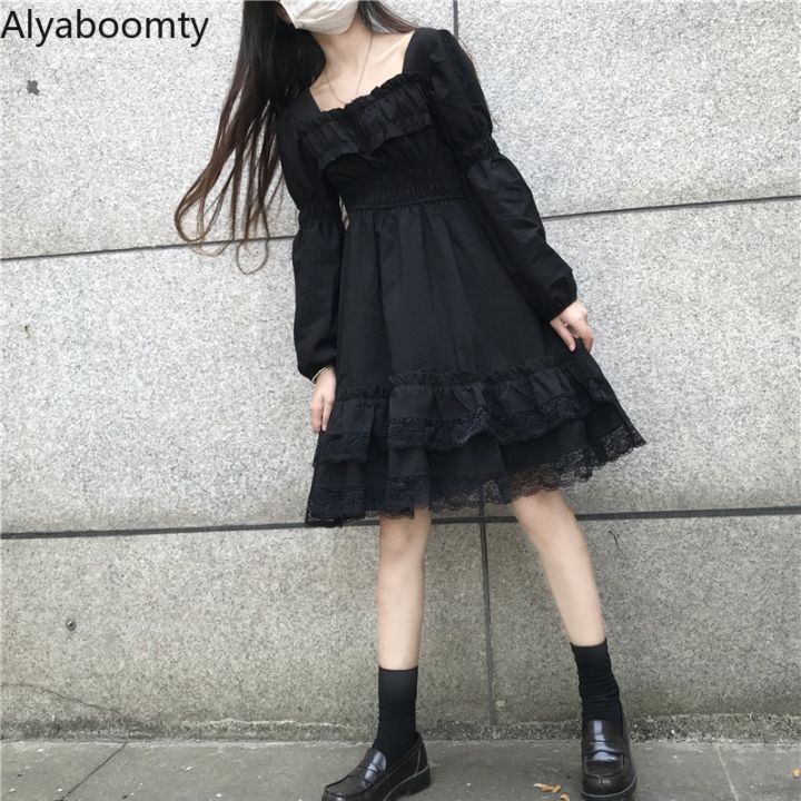 japanese-harajuku-summer-women-black-mini-dress-square-collar-high-waist-puff-sleeve-dress-gothic-lace-ruffles-cosplay-dresses