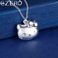 Christmas Gifts 925 Sterling Silver lovely Kitty cat Pendant Necklace for Women Fashion romantic girl student Party Jewelry Fashion Chain Necklaces