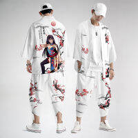 Oversize 6XL การ์ตูนจีนพิมพ์ Cardigan Obi Yukata ผู้ชาย Haori Kimono และกางเกงแบบดั้งเดิมญี่ปุ่น Clothing