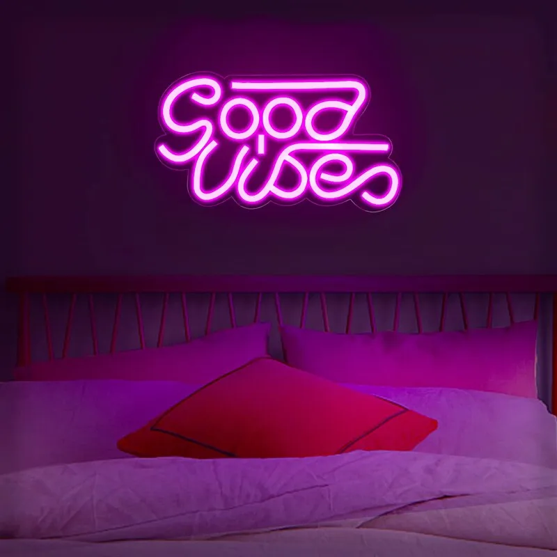 Slardar Good Vibes Only Neon Signs for Wall Decor, Pink Neon LED Night  Lights Reusable for Bedroom Dorm Girl Caves Living Room Beer Bar Game Room