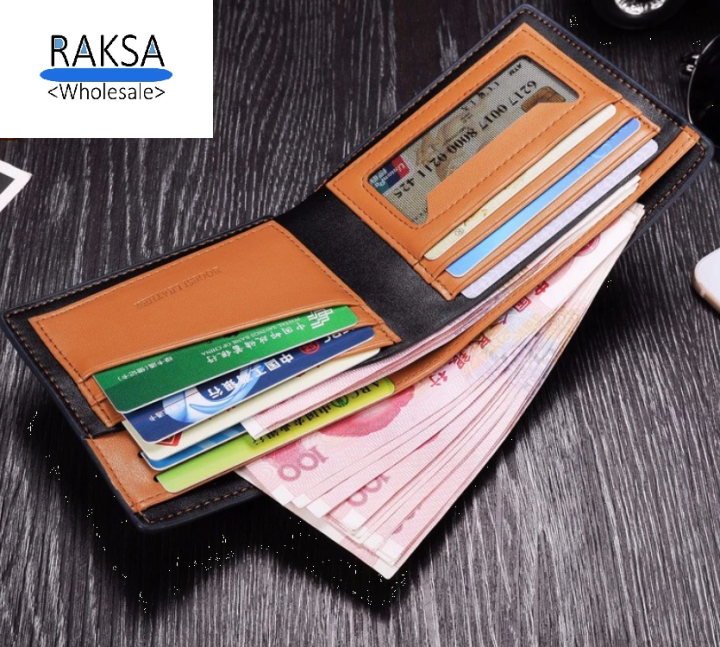 raksa-wholesale-กระเป๋าสตางค์-หนังpu-canvas-กระเป๋าสตางค์ผู้ชาย-สองทบ-กระเป๋าสตางค์กันน้ำ-2สี2แบบ-bghv01-blue-and-brown