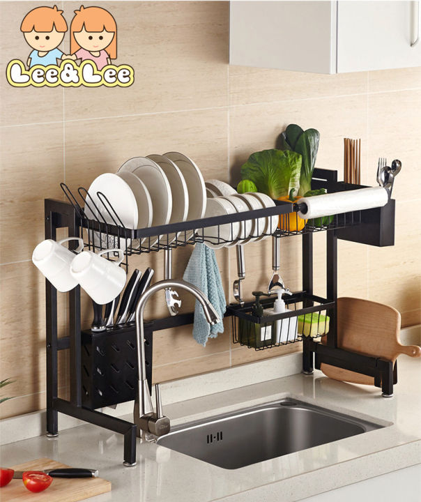 65 CM Dish Drying Rack 2Tier Stainless Steel Kitchen Storage Stand Over Sink