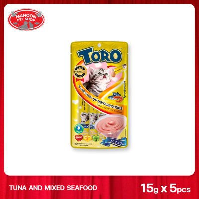[MANOON] TORO TORO โทโร่ โทโร่ ขนมครีมแมวเลีย ทูน่าและทะเลรวมมิตร 15 กรัม x 5 ซอง