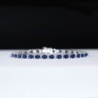 Sapphire Diamond Bracelet สร้อยข้อมือแซฟไฟร์ ไพลินแท้สีน้ำเงินเข้ม เนื้อสะอาดมาก ประดับเพชรแท้น้ำ96-97 ตัวเรือนเป็นทองขาว18k