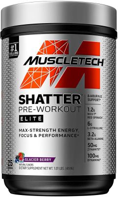 MuscleTech Shatter Elite  (25 Servings) Preworkout Energy Powder  8 Hour Nitric Oxide Booster + Beta Alanine Focus + Strength 350mg Caffeine MUSCLE BUILDER Increase strength, performance & lean muscle Pre Workout