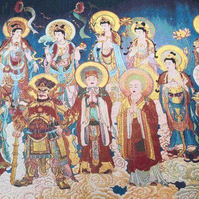 35 "Thangka เย็บปักถักร้อยทิเบตพุทธศาสนาผ้าไหมเย็บปักถักร้อยผ้าเนปาลแปดที่ดีพระโพธิสัตว์ Hallhas Thangka บูชาฮอลล์