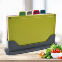 Chopping Board with Holder 4Pcs/Set Plastic Cutting Block Mats with Food IconsDishwasher SafeBPA-FreeAnti BacteriumNon-slip