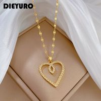 DIEYURO 316L Stainless Steel Heart Love Pendant Necklace For Women Girl New Trend Clavicle Chain Jewelry Valentines Day Gift Headbands