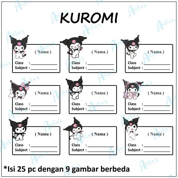 25 pc STIKER NAMA BUKU PELAJARAN ANAK SEKOLAH tema KUROMI Lazada