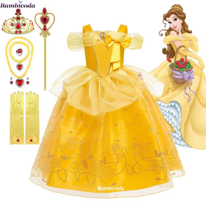 Belle Dress For Girl Princess Kids Floral Ball Gown Child Cosplay ...