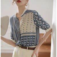 MM0282เสื้อเอวจั๊มแขนลำลองขาสั้นแบบปะต่อคอตั้งเสื้อเชิ้ตเสื้อสตรีสไตล์ฤดูใบไม้ผลิฤดูร้อนของผู้หญิง