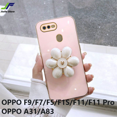 JieFie แฟชั่นโทรศัพท์ดอกไม้กรณีสำหรับ OPPO F9 / F7 / F5 / F1S / F11 / F11 Pro / A31 / A83 Luxury Chrome ชุบ Soft TPU + ขาตั้ง