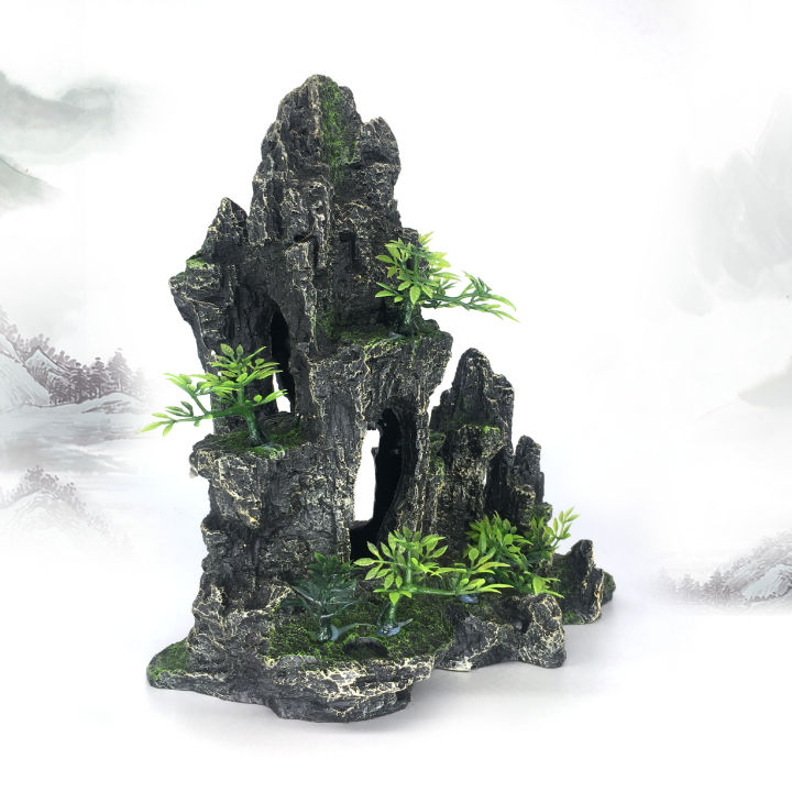 zsheng-แผ่นหินเรซิ่นสำหรับตกแต่งตู้ปลาภูมิทัศน์หินเทียมของประดับทำจากเรซินภูเขา