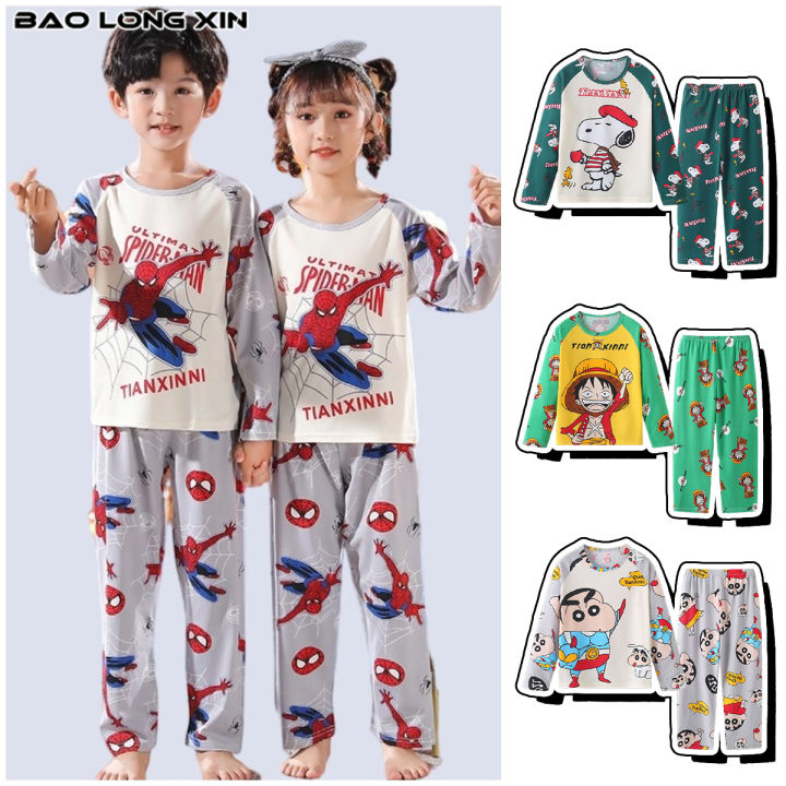 baolongxin-ชุดนอนเด็ก-อายุ3-14-ชุดนอนเด็กชาย-ชุดนอนสไปร์แมน-ชุดนอนเด็กแขนยาว-ชุดนอนเด็กหญิง-ดูดซับเหงื่อ-ผ้านิ่มใส่สบาย