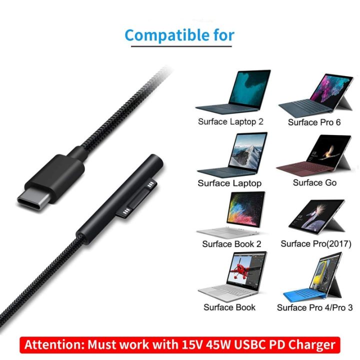 nylon-braided-usb-c-charging-cable-for-surface-pro-6-5-4-3-surface-laptop-1-5-m-45w-15v-pd-power-supply-cable