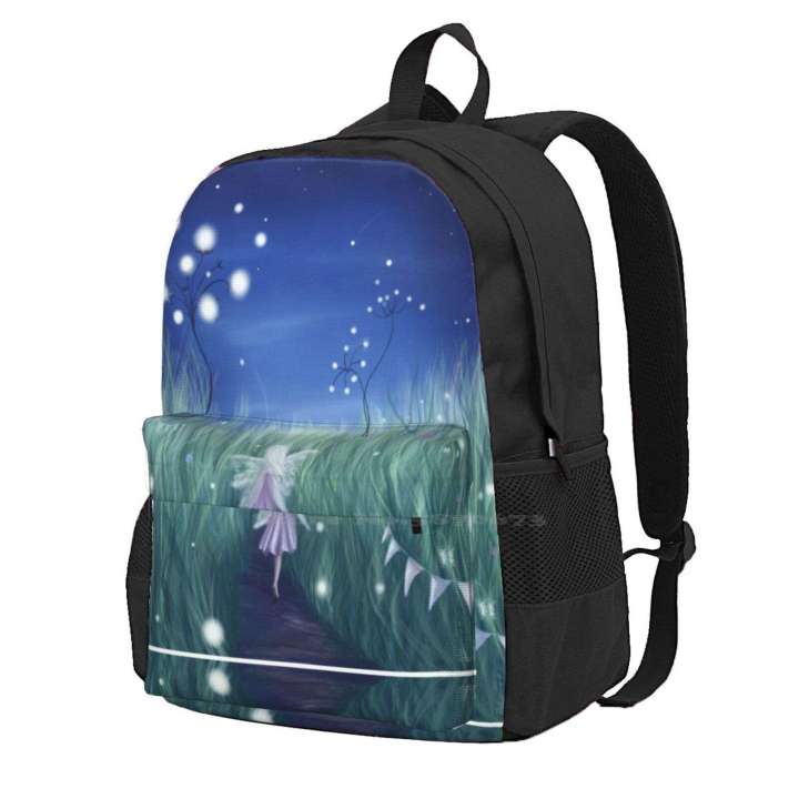 fairy-night-teen-วิทยาลัยนักเรียนกระเป๋าเป้สะพายหลังแล็ปท็อปกระเป๋าเดินทางสาวกลางคืนแปลกดาวหางสีฟ้าสีเขียว-fairyland-bunting