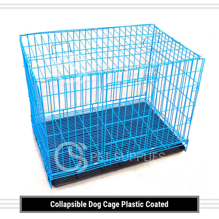 CHLOEBEARCollapsible Blue Dog Cage Plastic Coated Single Door Metal
