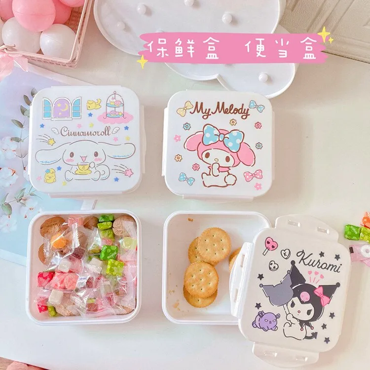 Sanrio Hello Kitty Lunch Box Kawaii Cinnamoroll Kuromi Microwaveable  Lattice Food Storage Container Kids School Office Bento Box 