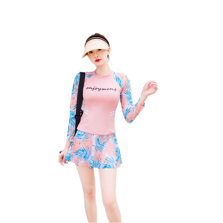 haoye-sweet-female-swimwear-3-colors-sport-swimming-suite-youthful-short-skirt-bathing-suit-with-long-sleeve-shirt