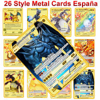 26 Style Spanish Pokemon Metal Cards Charizard Pikachu Collection Gold Card GX V VMAX Original Play Game Kids Toy Christmas Gift