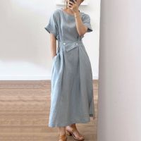 ZZOOI SHENGPALAE 2020 New Summer Women Vintage Loose High Waist Slim Was Thin Elegant Folds Casual Side Split Maxi Dress ZA4890