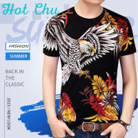 Hot Chu  เสื้อยืดลำลองผู้ชายแบบใหม่ผ้าสบายคอกลมแขนสั้น