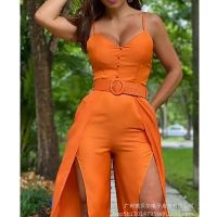 y Women Orange Jumpsuits Slim-fitting Wide-leg Overalls 2022 Summer Single-breasted Shoulder Strap Solid Color Jumpsuit