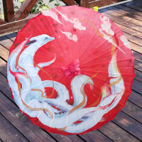 Super Fairy Nine-Tail-Fox ร่มฝนผู้หญิงน้ำมันกระดาษร่มหญิงชายผ้าไหมกันฝน Hanfu Paraguas Parasol Sombrilla