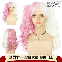 ? วิกผม cos White wig anime cosplay lolita pink double horse-hair clip