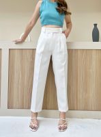 Wclothes Boyish Pants (พร้อมส่ง หากหมดรอสินค้า 10 วัน) กางเกงขายาวทรงสลิมบอย สีขาว ผ้าดีมาก ไม่บาง ดีเทลตะขอข้าง เอวสูง ใส่สบาย ไม่รัดรูปพรางหุ่น