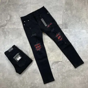 Amiri jeans hot sale red stripe