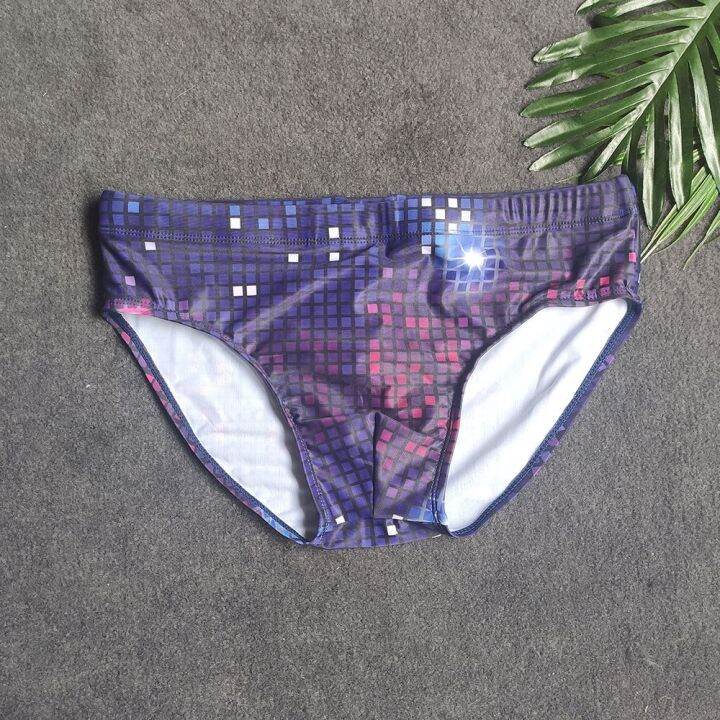 Mens Lighting Printing Triangle Swimming Trunks With Push Pad